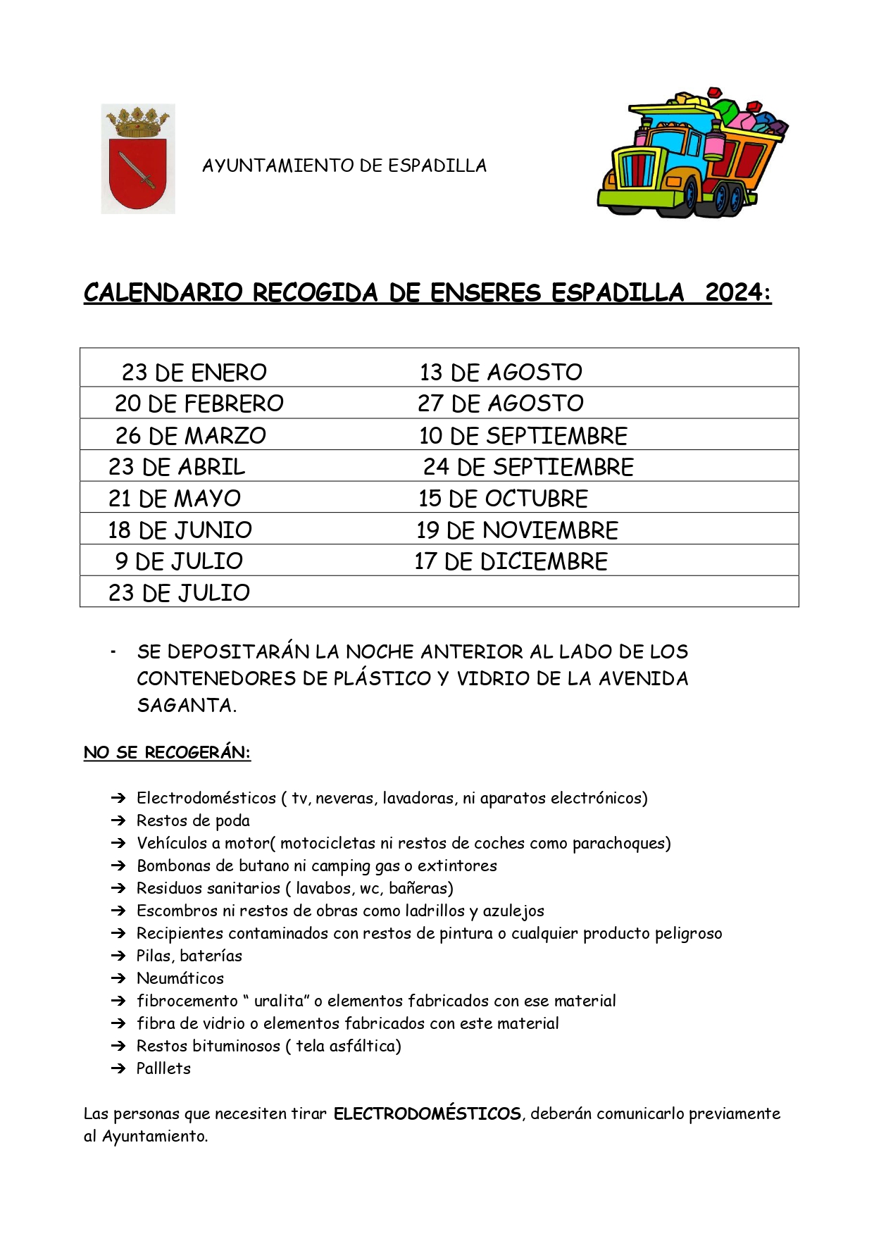 CARTEL INFORMATIVO DE RECOGIDA DE ENSERES 2024